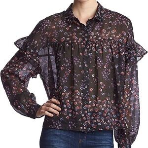 2/$25 NWOT Hippie Laundry Black Floral Dainty Business Casual Cropped Blouse S